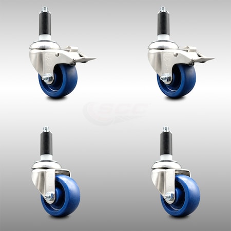 Service Caster 3 Inch 316SS Solid Poly Swivel 1 Inch Expanding Stem Caster Lock Brake, 2PK SCC-SS316TTLEX20S314-SPUS-2-S-2-1